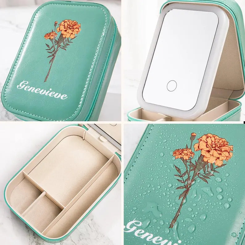 Jewelry Box with LED Makeup Mirror Birthday Gift for Her