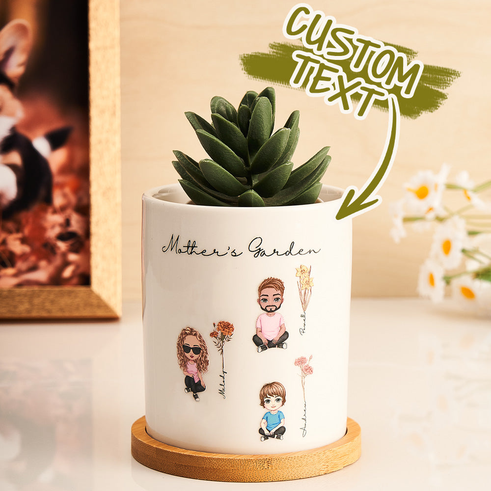 Handmade Cartoon Planter with Birth Flower – Unique Gift for Mom or Grandma