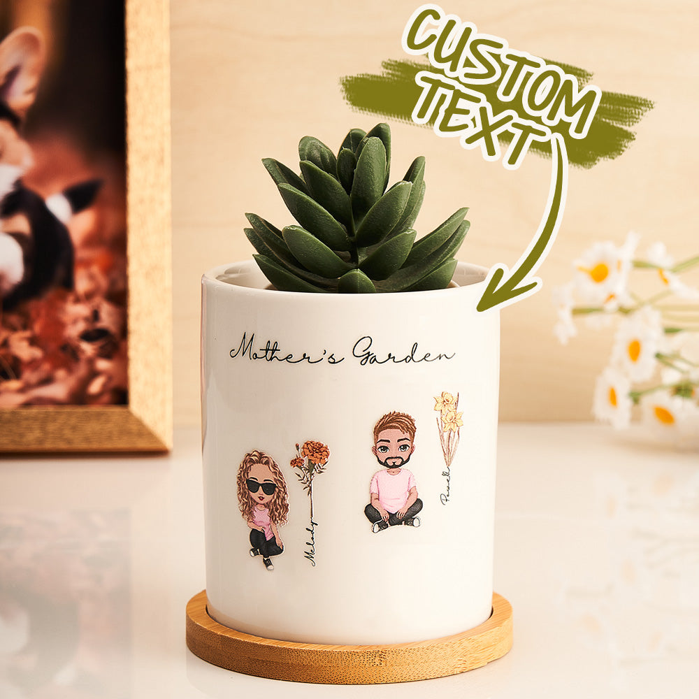Handmade Cartoon Planter with Birth Flower – Unique Gift for Mom or Grandma