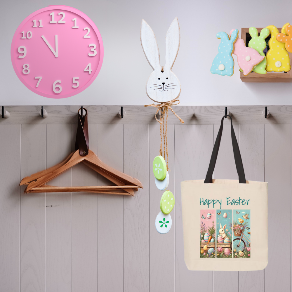 Canvas Tote│ Color Handles│ Easter Time