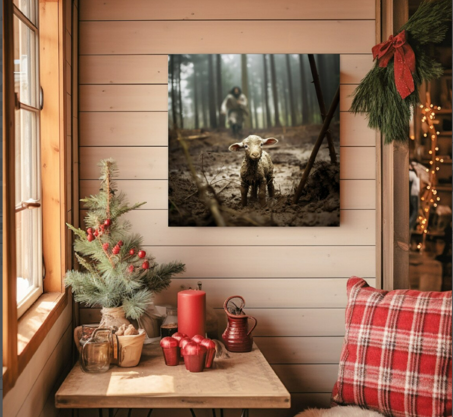 Jesus and Lamb Canvas Wall Art│ Jesus Lamb Canvas Print Wall│ Wall Decor Christian Art Jesus Saving Lost Lamb