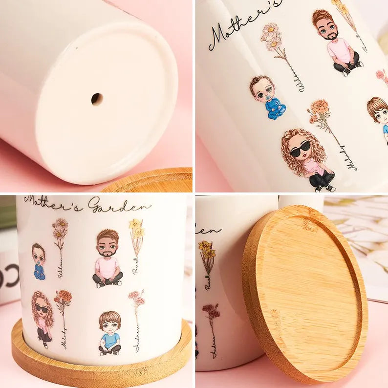 Handmade Cartoon Planter with Birth Flower – Unique Gift for Mom or Grandma