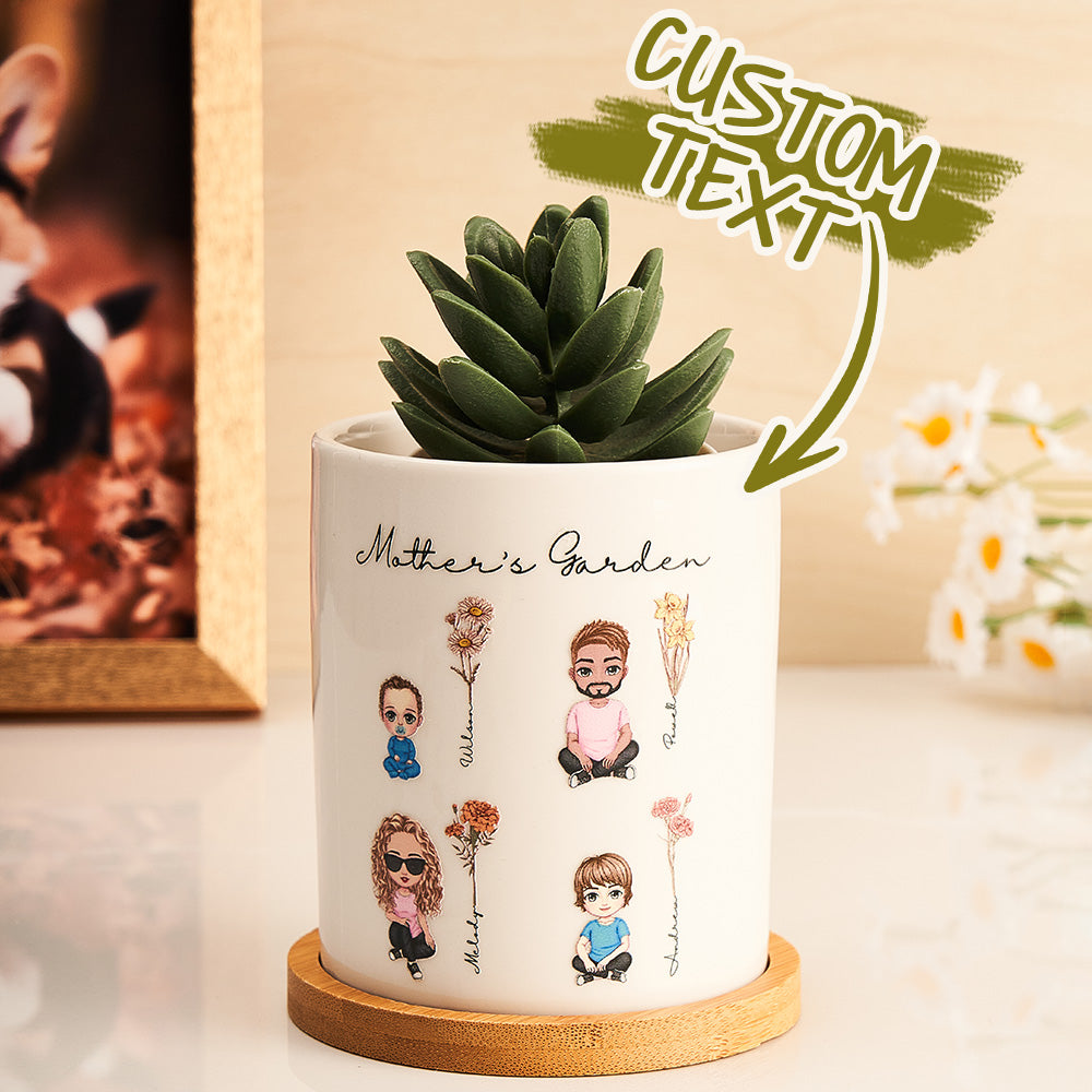 Handmade Cartoon Planter with Birth Flower – Unique Gift for Mom or Grandma