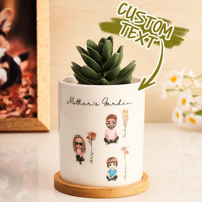 Handmade Cartoon Planter with Birth Flower – Unique Gift for Mom or Grandma