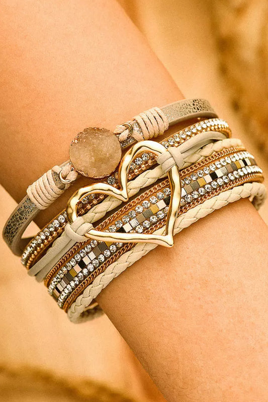 Heart Rhinestone Buckle Bracelet (Beige) - MyRoomyStuff