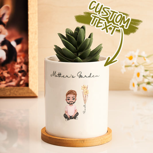 Handmade Cartoon Planter with Birth Flower – Unique Gift for Mom or Grandma